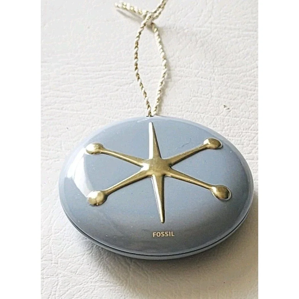 Fossil Brand Blue & Gold Metal Ball &Jack Design Christmas Ornament 3